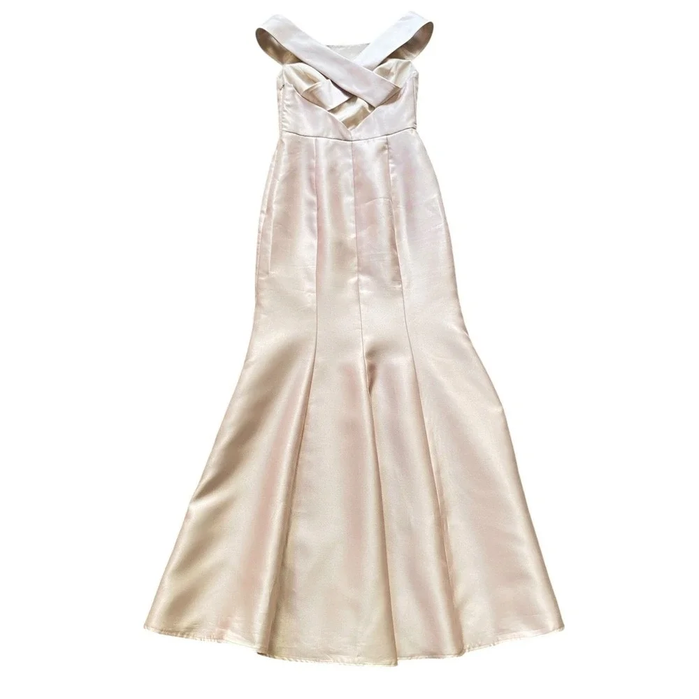 Alfred Sung Maxi Gown Dress XS Blush Pink Satin Mermaid Prom Wedding Party - Picture 3 of 14